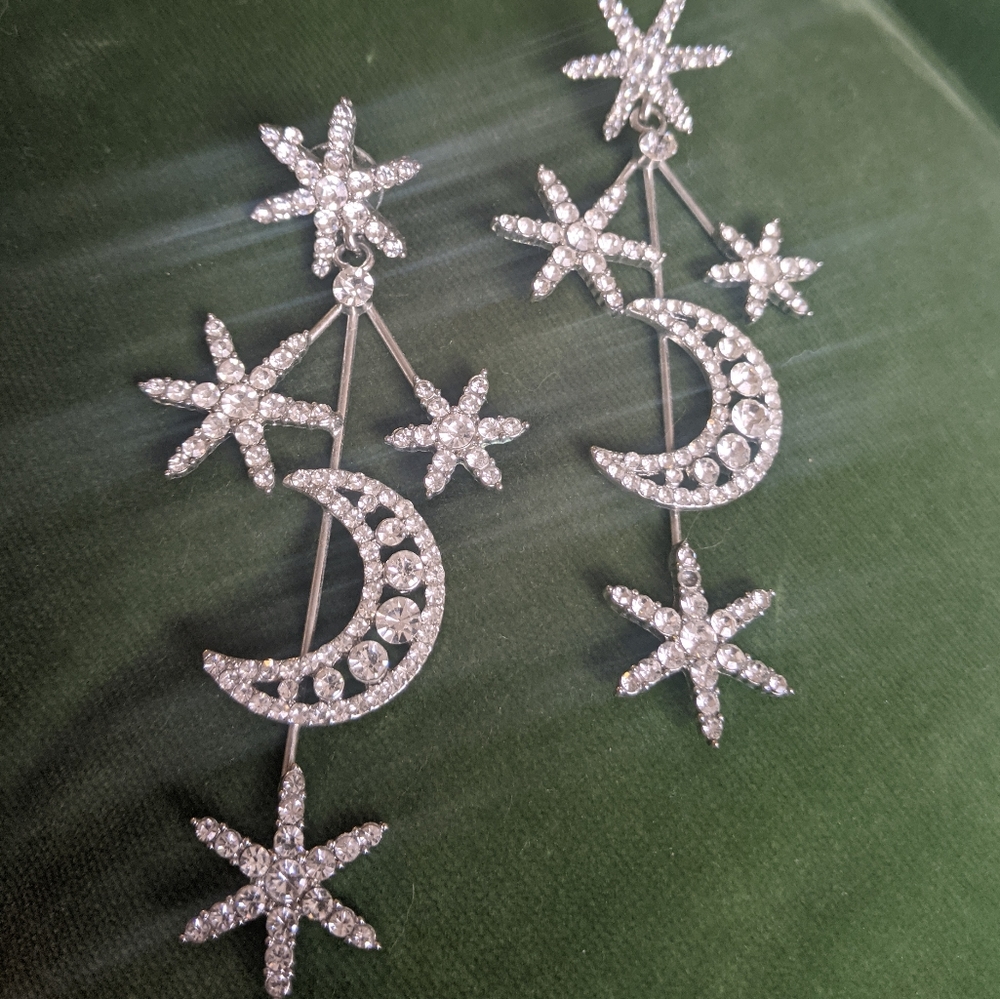 Moon stars rhinestone earrings